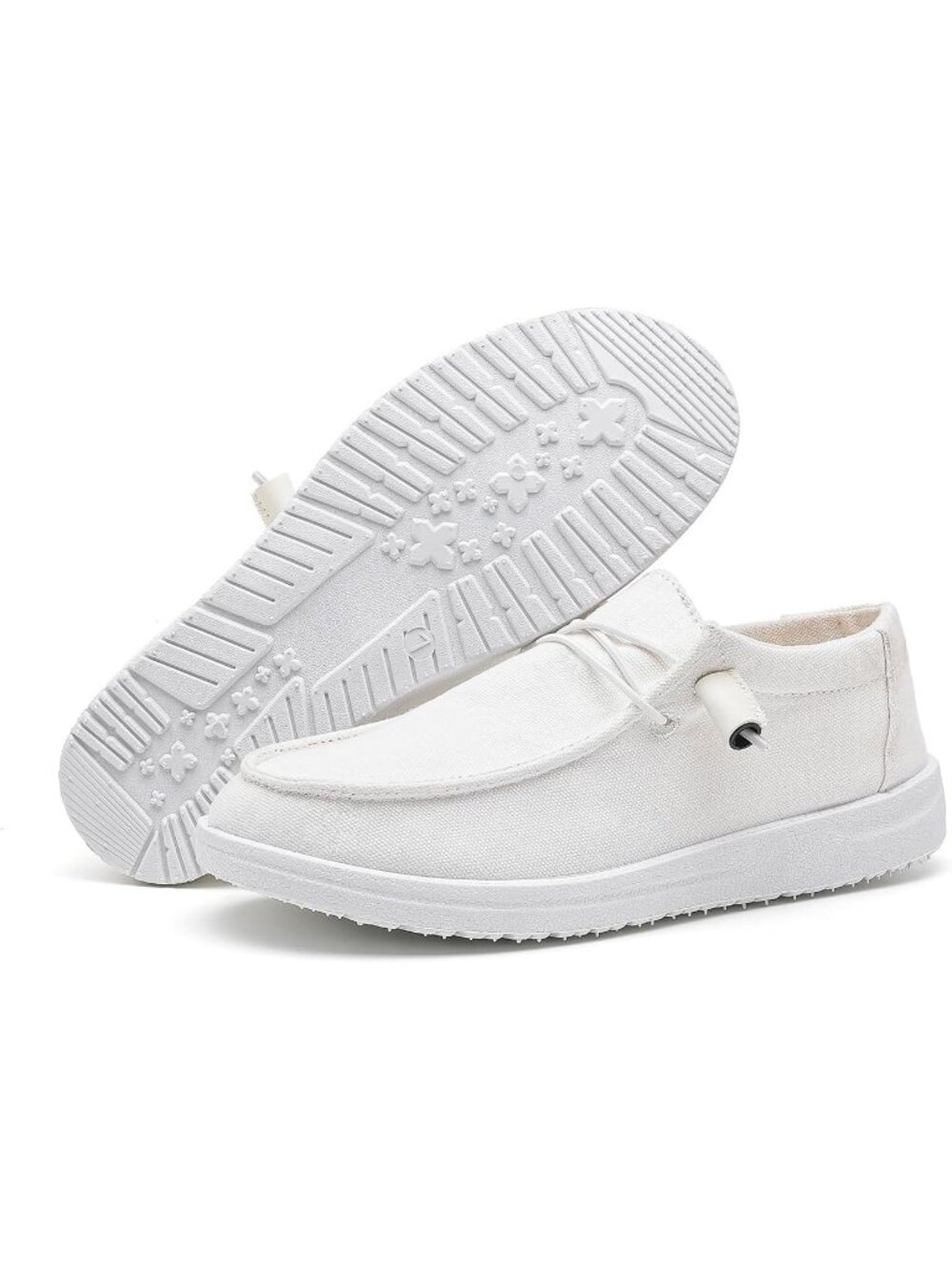 🆕Women's All White Loafers Casual Slip-On Canvas Shoes Breathable Lightweight